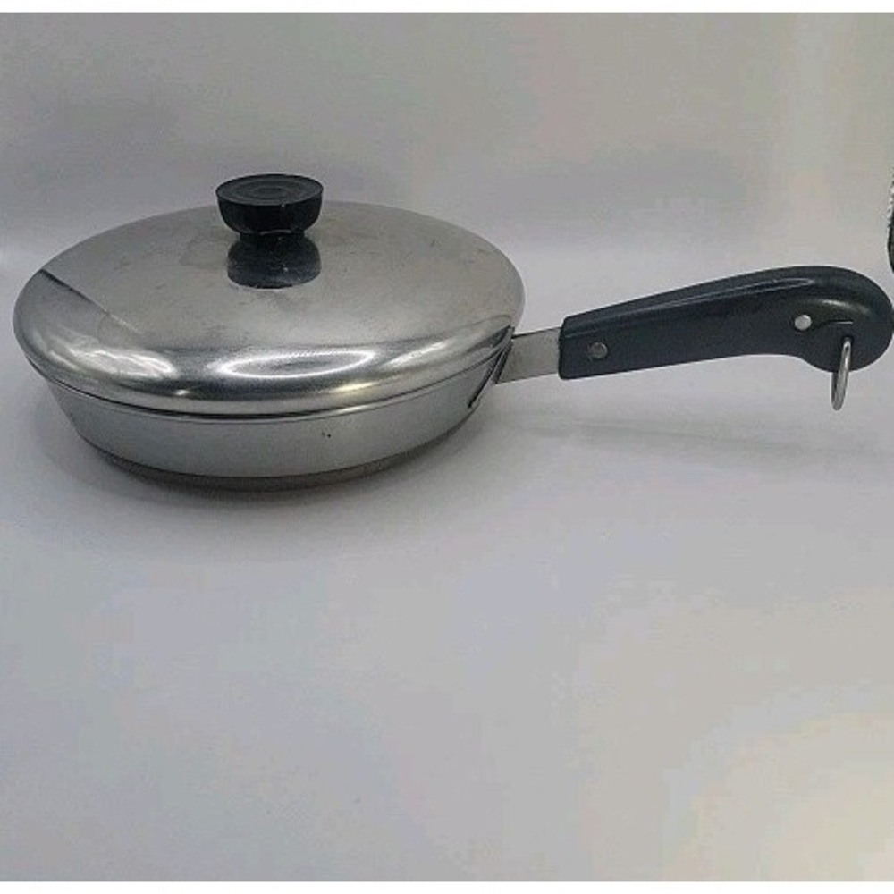 Vintage Revere Ware 8" Skillet Frying w/ Lid Copper Clad Pre-1968 Double Circle